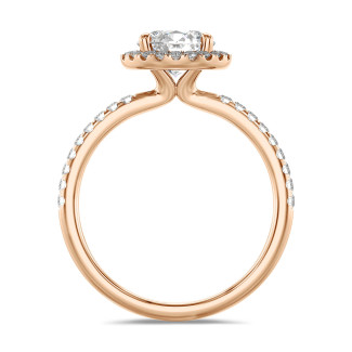 Verloving - 1.50 karaat halo solitaire ring in rood goud met ronde diamanten