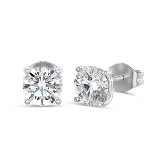Oorbellen - 2.00 karaat solitaire oorbellen in wit goud met ronde diamanten