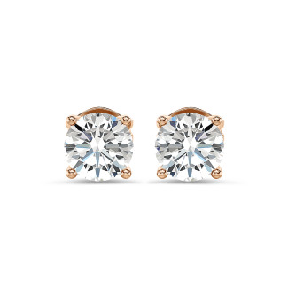 Oorbellen - 2.00 karaat solitaire oorbellen in rood goud met ronde diamanten