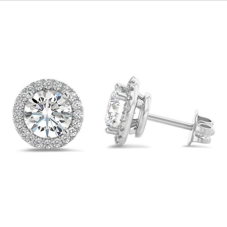 2.00 karaat halo oorbellen met diamanten in platina