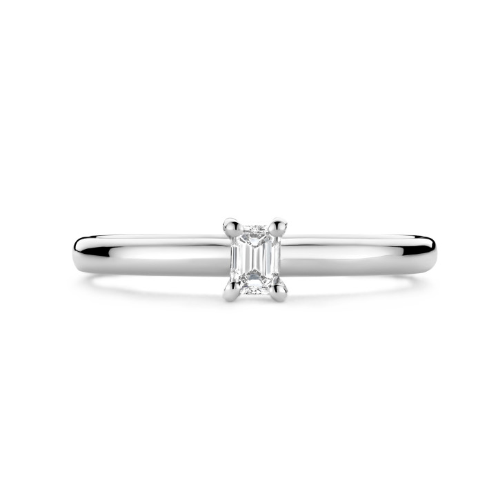 0.15 karaat solitaire ring met een emerald geslepen diamant in witgoud