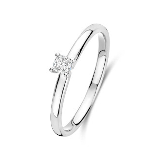 0.15 karaat solitaire ring met een cushion cut diamant in witgoud