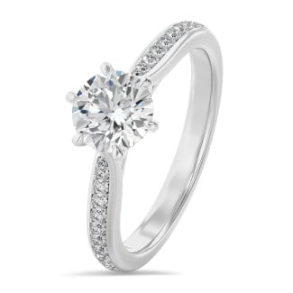 1.00 karaat diamanten solitaire ring in wit goud met zijdiamanten