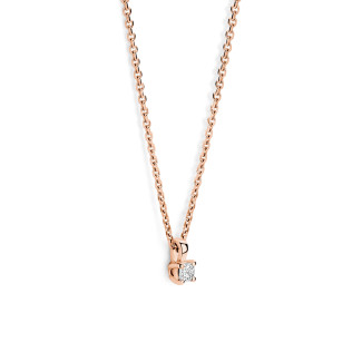 Halskettingen - 0.15 karaat solitaire hanger met een cushion geslepen diamant in rood goud