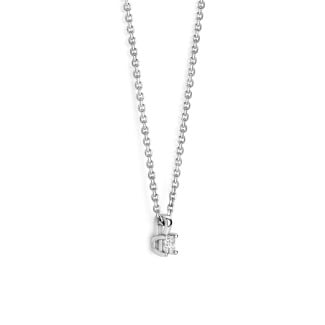 Halskettingen - 0.15 karaat solitaire hanger met een asscher geslepen diamant in witgoud