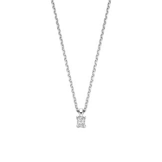 Halskettingen - 0.15 karaat solitaire hanger met een radiant geslepen diamant in witgoud
