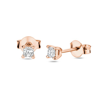 Fancy shape - 0.30 karaat solitaire oorbellen met asscher geslepen diamanten in roodgoud
