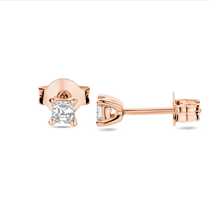 0.30 karaat solitaire oorbellen met asscher geslepen diamanten in roodgoud