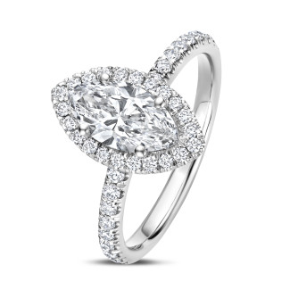 Ringen - 1.50Ct halo ring in wit goud met marquise diamant