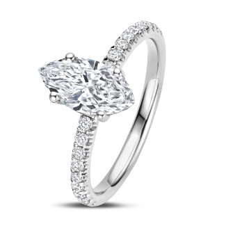 Ringen - 1.00 Ct. solitaire ring in wit goud met marquise diamant en hidden halo