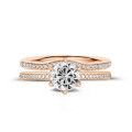 1.00 karaat solitaire ring in rood goud met zijdiamanten