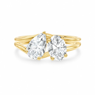 Op maat gemaakte Toi et Moi-ring met ovale diamanten en een dubbele band