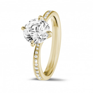 Gouden ring - 1.50 karaat diamanten solitaire ring in geel goud met zijdiamanten
