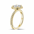 1.50 karaat Halo solitaire ring in geel goud met ronde diamanten