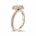 1.50 karaat Halo solitaire ring in rood goud met ronde diamanten