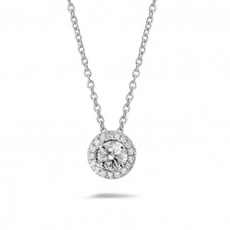 Diamanten Halskettingen - 0.50 karaat diamanten halo halsketting in wit goud