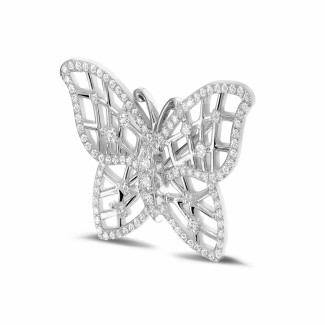 Halskettingen - 0.90 karaat diamanten design vlinder broche in wit goud