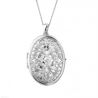 Halskettingen - 0.40 karaat diamanten design medaillon in wit goud