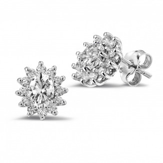 Oorbellen dames - 1.75 karaat entourage oorbellen in wit goud met ovale en ronde diamanten