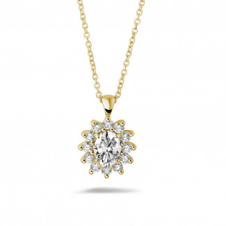 Diamanten Halskettingen - 1.85 karaat entourage hanger in geel goud met ovale en ronde diamanten