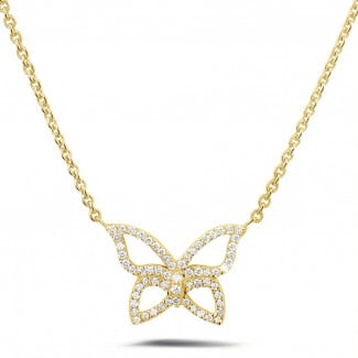 Halskettingen - 0.30 karaat diamanten design vlinder ketting in geel goud