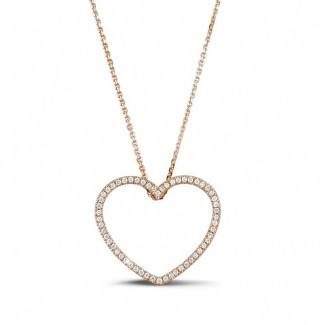 Halskettingen - 0.75 karaat diamanten hartvormige pendant in rood goud