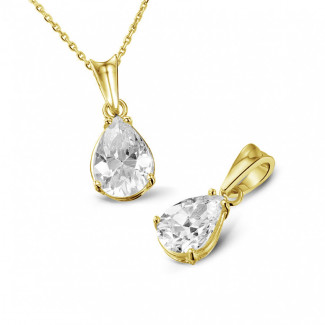 Halskettingen - 1.00 karaat solitaire hanger in geel goud met peervormige diamant