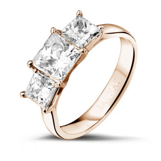 2.00 karaat trilogie ring in rood goud met princess diamanten