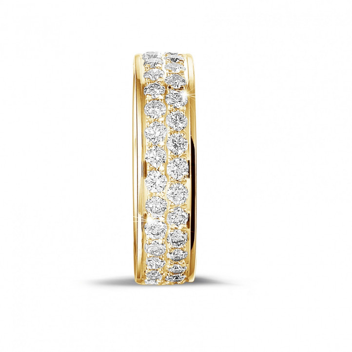 1.15 karaat brede ring voor dames in geel goud met twee rijen ronde diamanten
