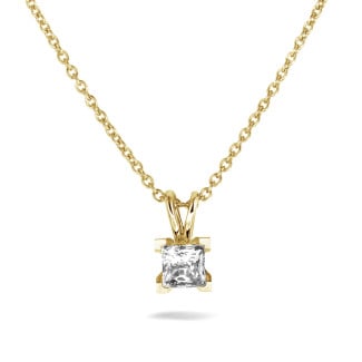 Halskettingen - 1.00 karaat solitaire hanger in geel goud met princess diamant