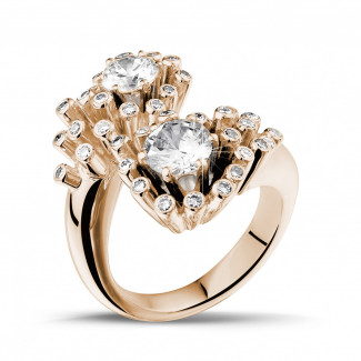 Ringen - 1.40 karaat diamanten Toi et Moi design ring in rood goud