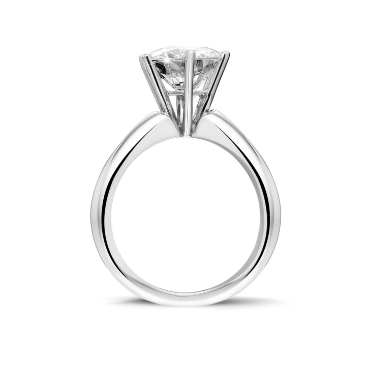 2.50 karaat diamanten solitaire ring in platina met zes griffen