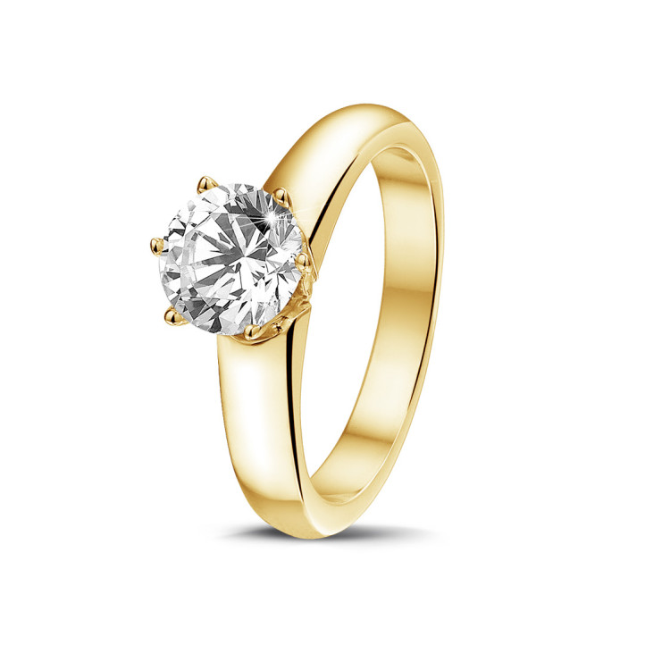 1.25 karaat diamanten solitaire ring in geel goud met zes griffen