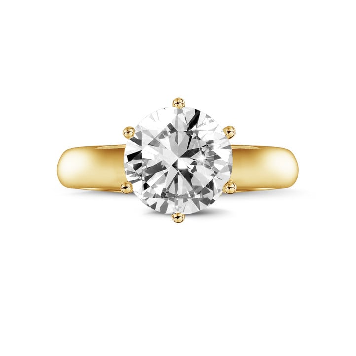 2.50 karaat diamanten solitaire ring in geel goud met zes griffen