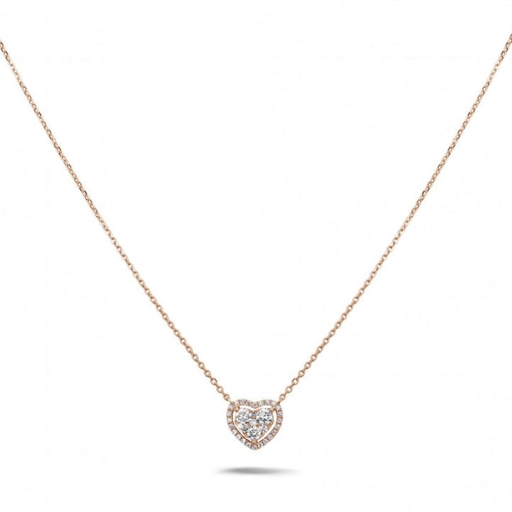 0.65 karaat hartvormige halsketting in rood goud met ronde diamanten