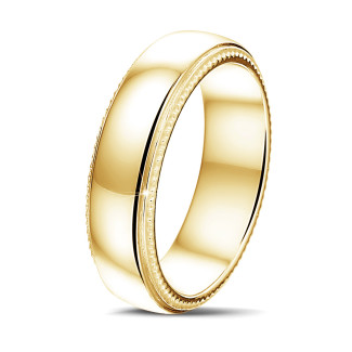 Mannen sieraden - Licht gebolde trouwring van 6.00 mm in geel goud met milgrain