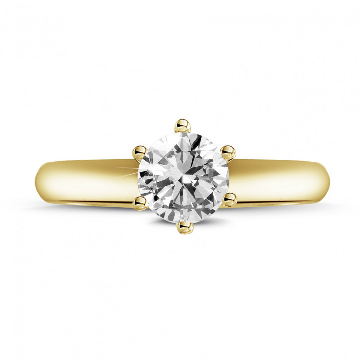 0.70 karaat diamanten solitaire ring in geel goud met zes griffen