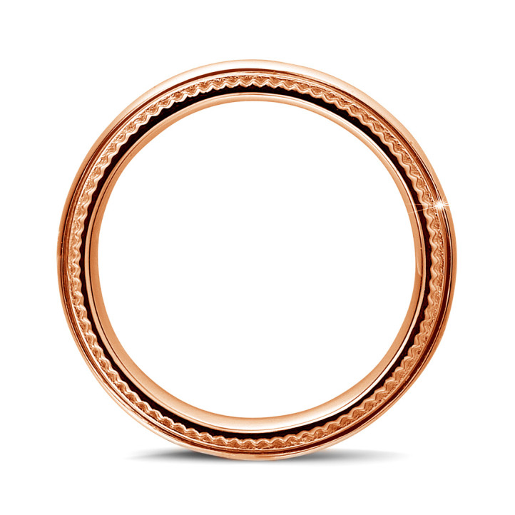 Licht gebolde trouwring van 6.00 mm in rood goud met milgrain
