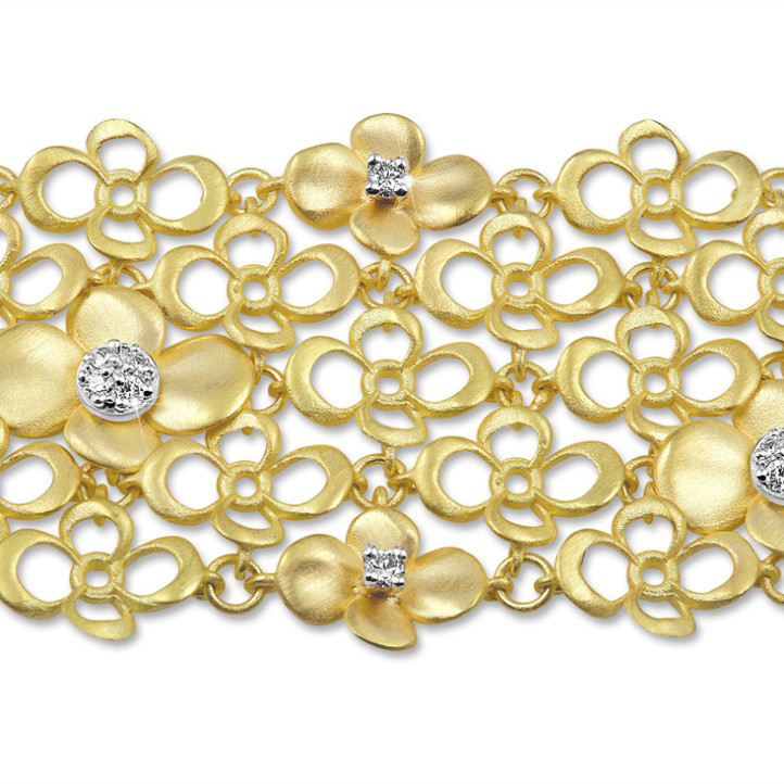 0.80 karaat diamanten design bloemenarmband in geel goud