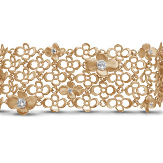 Armbanden - 0.80 karaat diamanten design bloemenarmband in rood goud