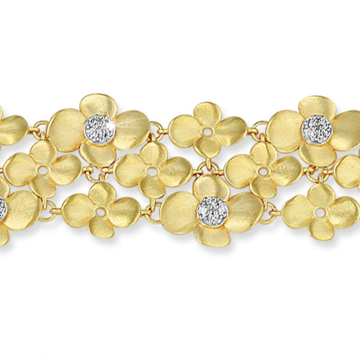 0.75 karaat diamanten design bloemenarmband in geel goud