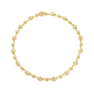 Halskettingen - 0.45 karaat diamanten design bloemenhalsketting in geel goud