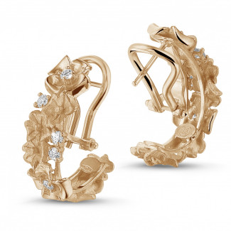 Oorbellen - Exclusieve BAUNAT stock verkoop (geen 30 dagen retourrecht) - 0.50 karaat diamanten design bloemenoorbellen in rood goud