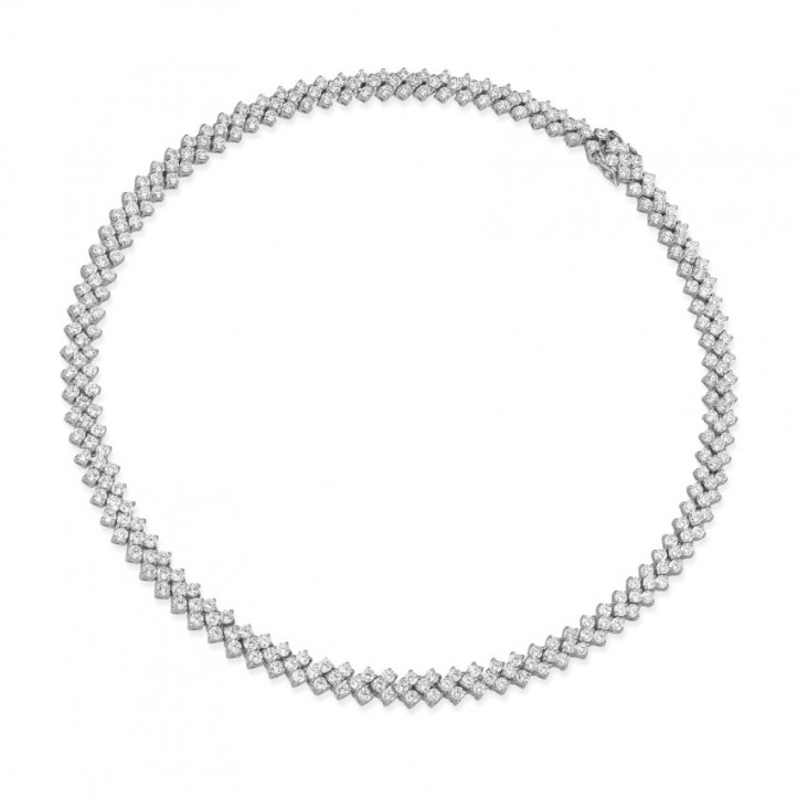 19.50 karaat diamanten halsketting in wit goud met visgraat design
