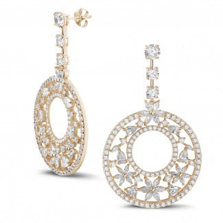 Exclusieve juwelen - 11.40 karaat oorbellen in rood goud met ronde, marquise, peer- en hartvormige diamanten