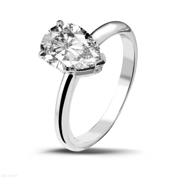 2.00 karaat solitaire ring in wit goud met peervormige diamant van uitzonderlijke kwaliteit (D-IF-EX-None fluorescentie-GIA certificaat)