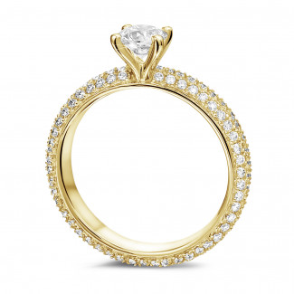 Verloving - 0.50 karaat solitaire ring (volledig rondom gezet) in geel goud met zijdiamanten