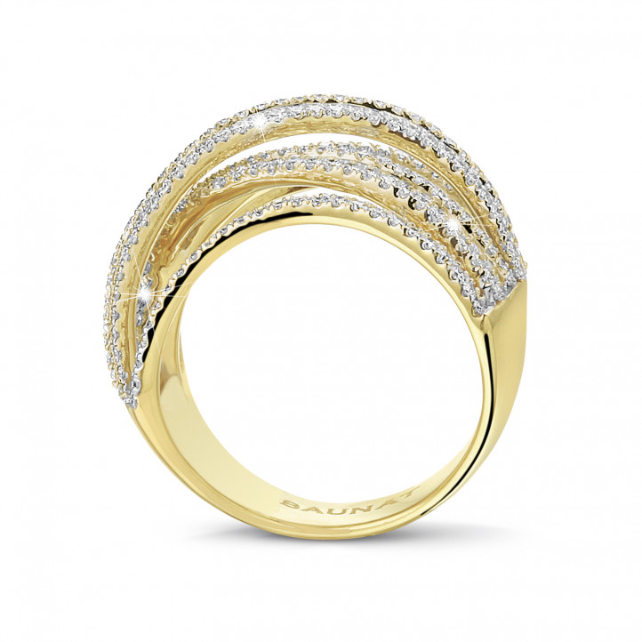 1.50 karaat ring in geel goud met ronde en baguette diamanten