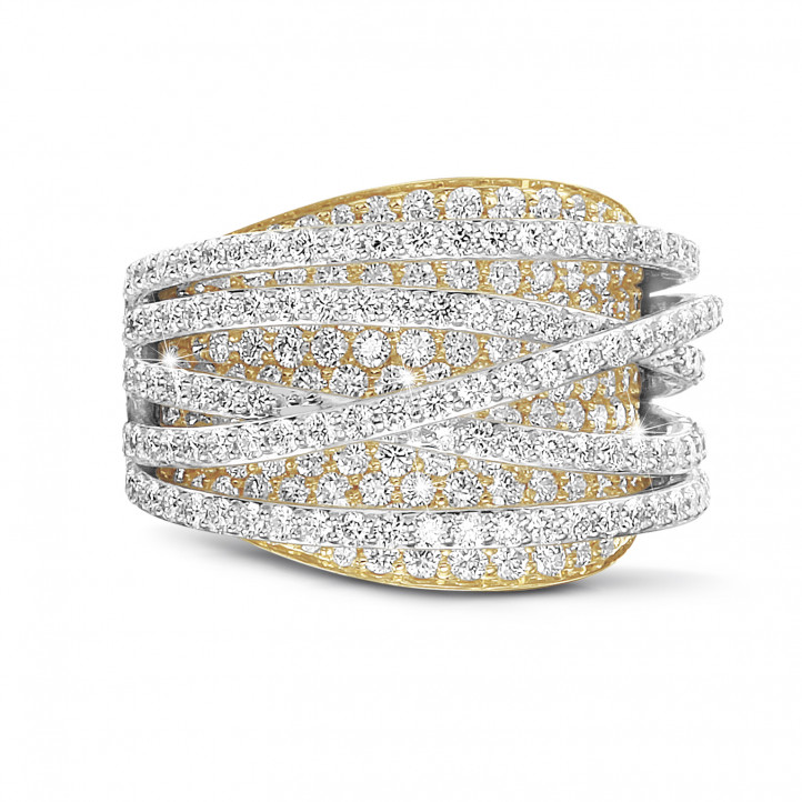 3.50 karaat ring in geel & wit goud met ronde diamanten