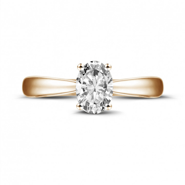 0.58 karaat solitaire ring in rood goud met ovale diamant